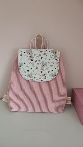 Sac à dos enfant imprimé fée souris rose fait main 