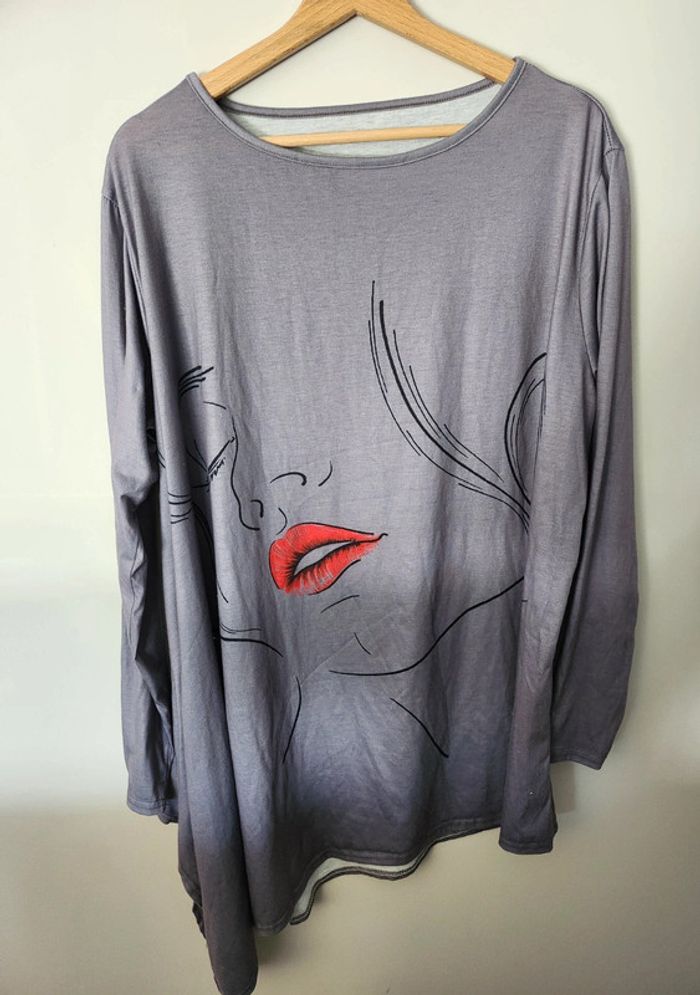 tee-shirt blouse tunique manches longues gris foncé taille 44 excellent état