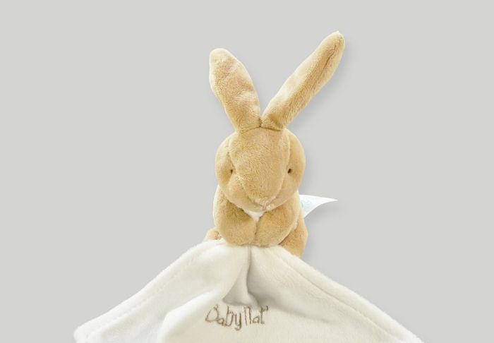 Doudou lapin pantin et mouchoir velours beige blanc Baby Nat' 16 cm - photo numéro 4