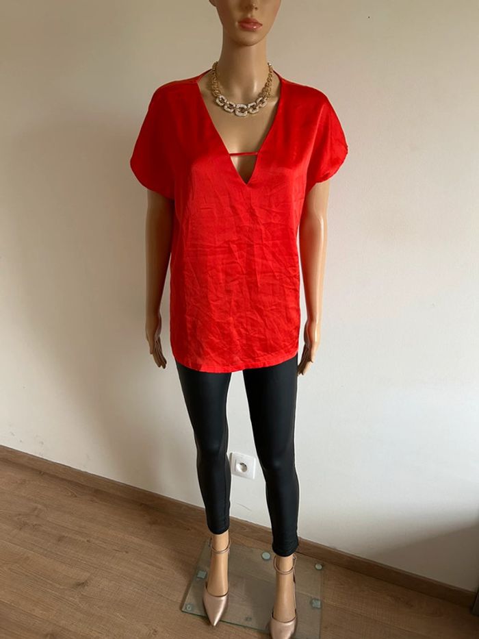 Blouse rouge orangée à manches courtes Mango taille M comme neuve - photo numéro 3