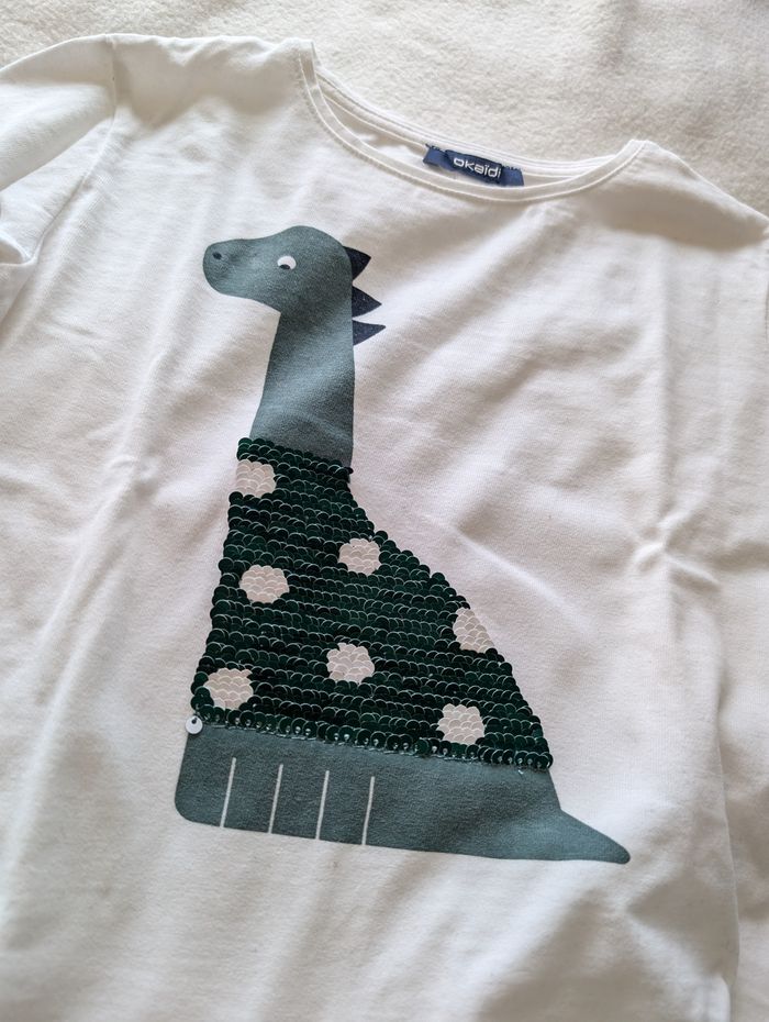 Tshirt ML blanc dinosaure à sequins - 5A - Okaidi - photo numéro 4