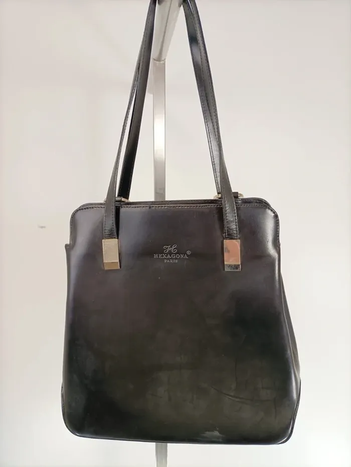 sac à main hexagona paris noir cuir chic léger vintage