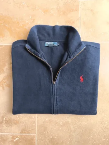 Veste pull zippée Ralph Lauren homme M marine logo rouge excellent état