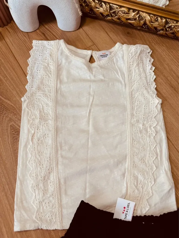 Taille 8 ans tenue 2 pièces été fille TAO écru noir Neuf * broderie * 🌺 - photo numéro 2