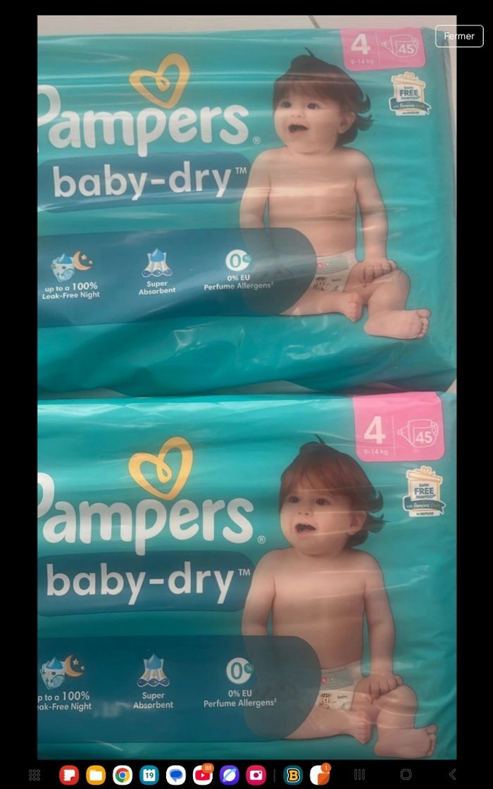 Lot de 90 couches pampers baby dry taille 4