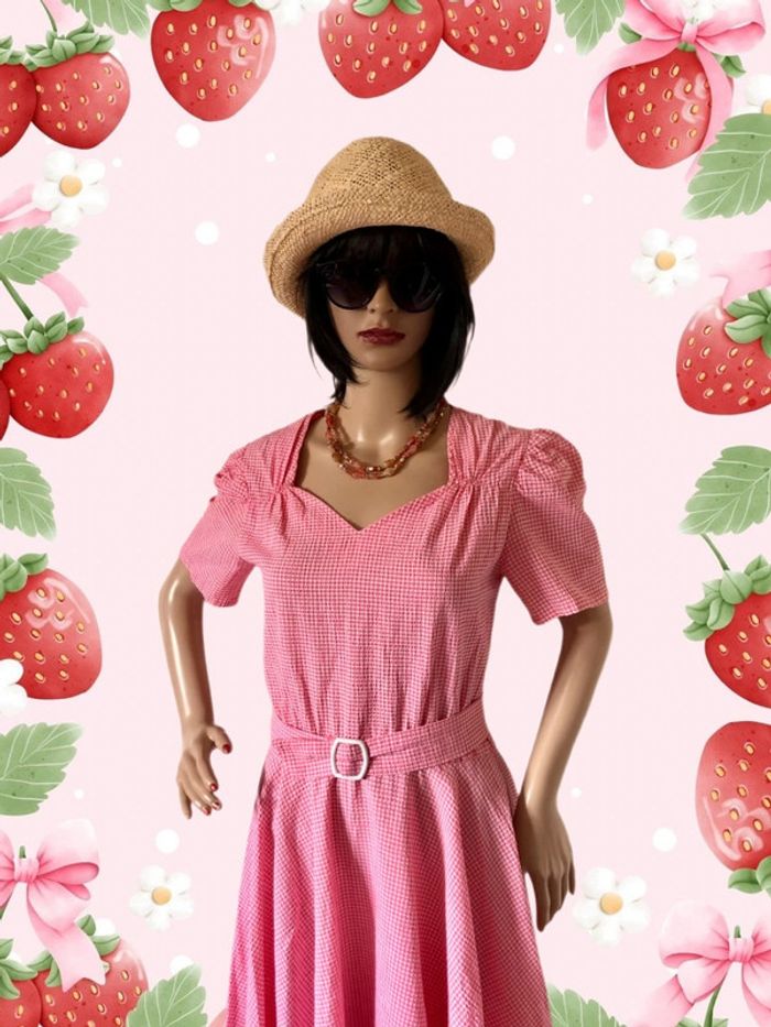 🍓Robe Vintage authentique années 70/80 vichy rose Cottagecore Romantique Retro summer Gingham Dress🍓 - photo numéro 3