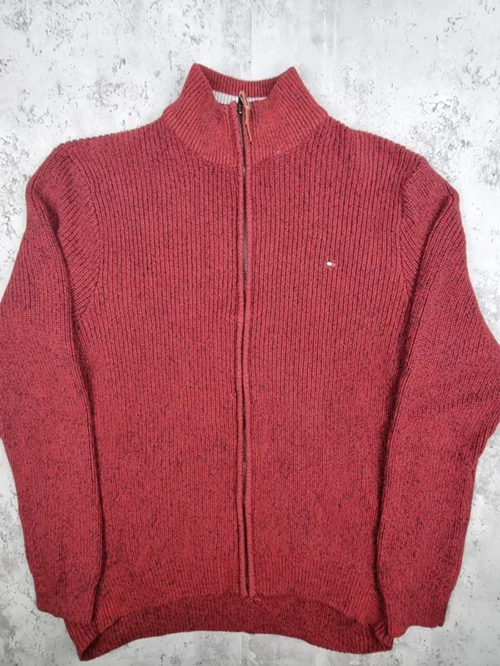 Veste zippée Tommy Hilfiger bordeaux chiné – Taille XL Hommes (mesures en photos) - photo numéro 3