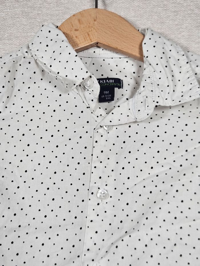 Chemise manches longues blanche a pois noir kiabi 9 mois 69-72cm - photo numéro 4