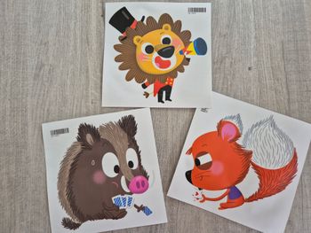 Lot de 3 stickers muraux Auzou lion écureuil & sanglier