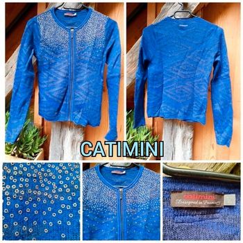 Catimini gilet, bleu rois, touches dorées, 12 ans