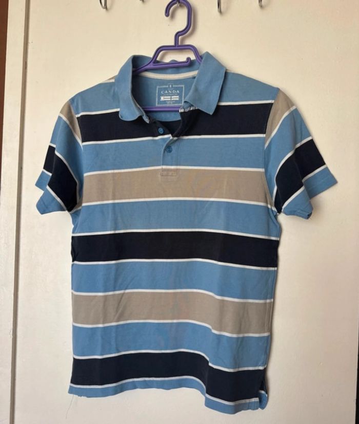 Polo. Homme. À manches courtes. Bleu, gris et noir. Canda. - photo numéro 2