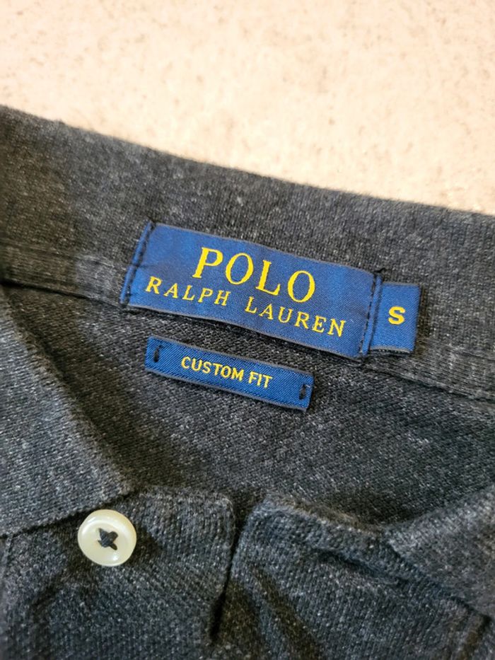 Polo Ralph Lauren manches longues long sleeve gris chiné logo brodé violet 100% coton - S - photo numéro 6