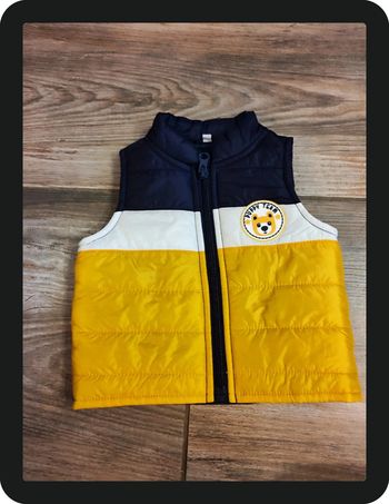 Doudoune sans manche bleu marine jaune blanc Puppy Team Taille 3 mois