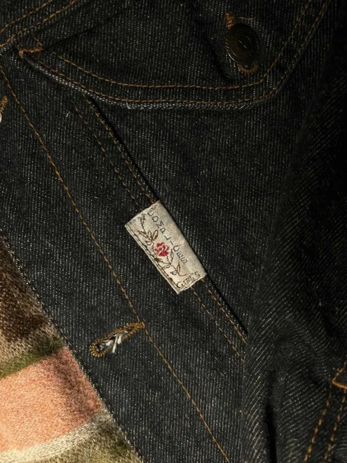 Veste en jean feministe interrieur en laine vintage Complices – Fifty Five – Doublure blanket - photo numéro 4