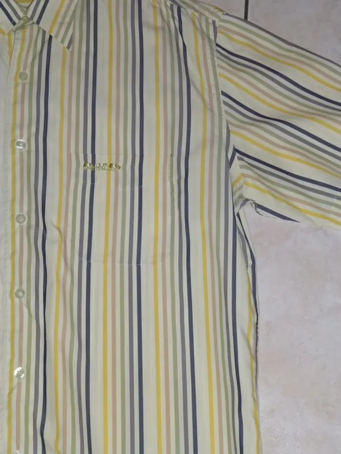 chemise manche courte jaune pâle rayé Mise au Green taille XL - photo numéro 2