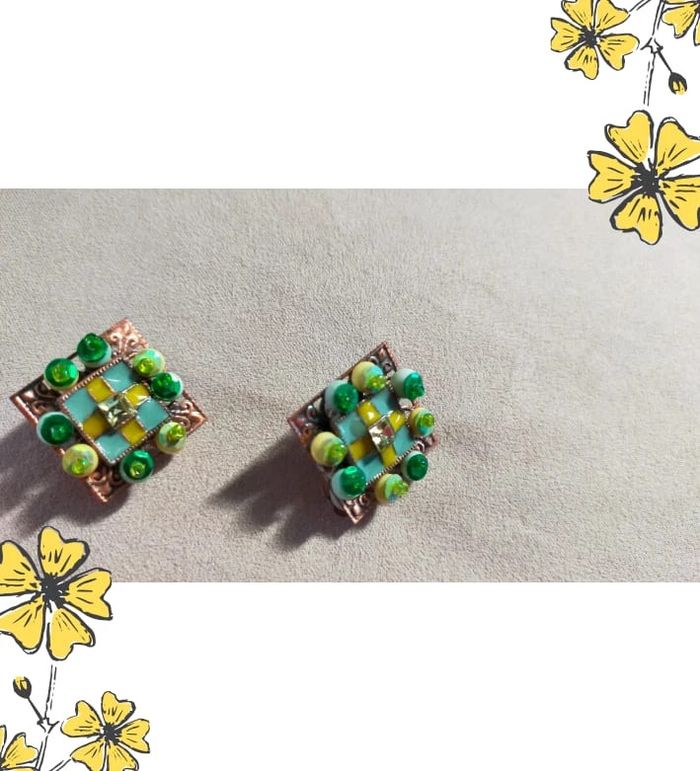 Boucles d'oreilles clips esprit mosaïque – Collection Émeraude Urbaine - photo numéro 5