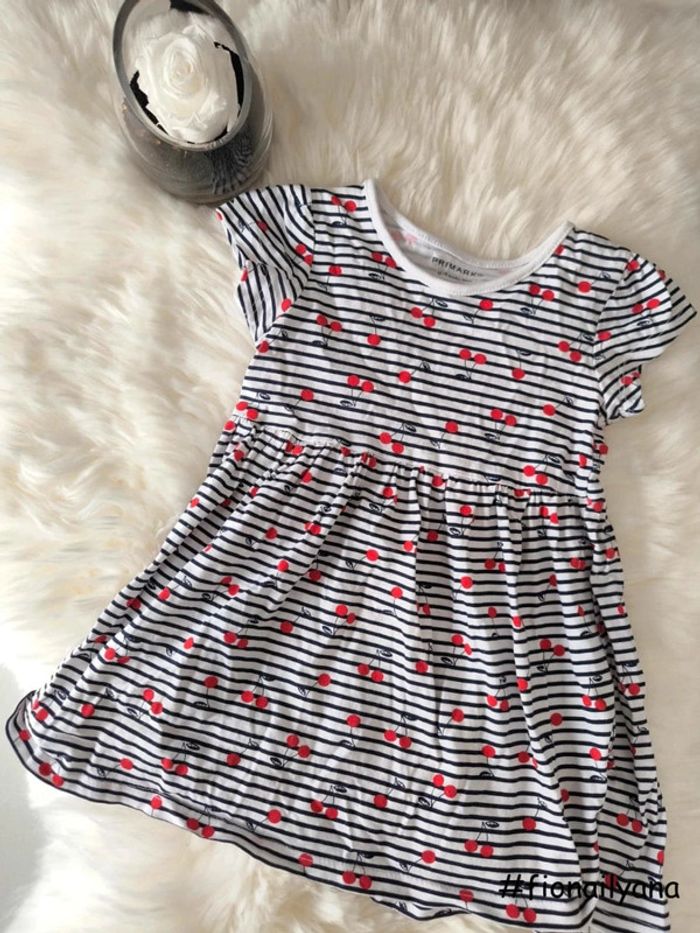 🌸 Superbe robe à rayures et cerises 🍒 Primark 18 mois 🌸