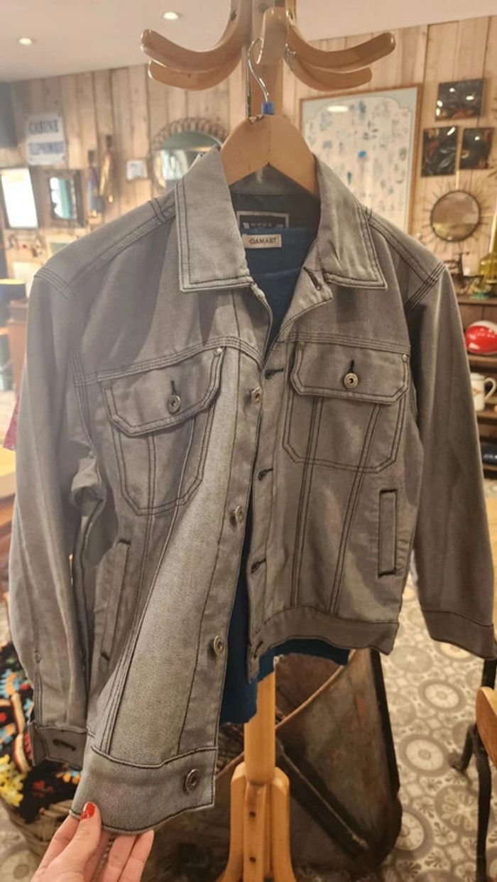 Veste en jean vintage 90s gris métallisée - photo numéro 7