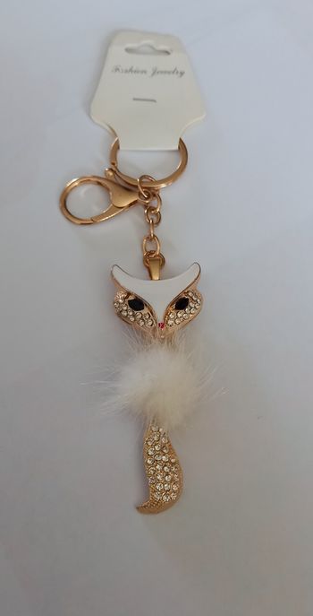 Porte clé renard blanc doré  strass