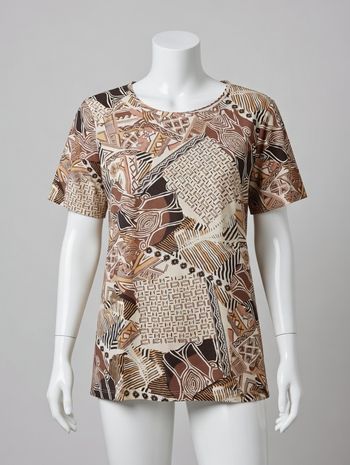 T shirt imprimé marron beige et blanc Taille 38-40 Damart Neuf Belle qualité