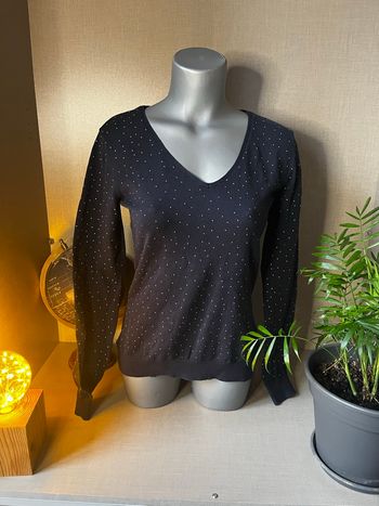 Pull léger bleu marine à pois blancs Taille S