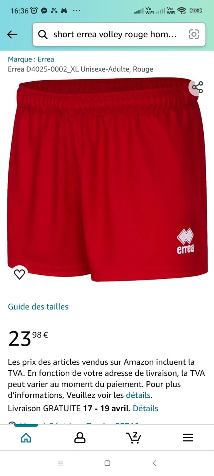 Short volley rouge - photo numéro 2