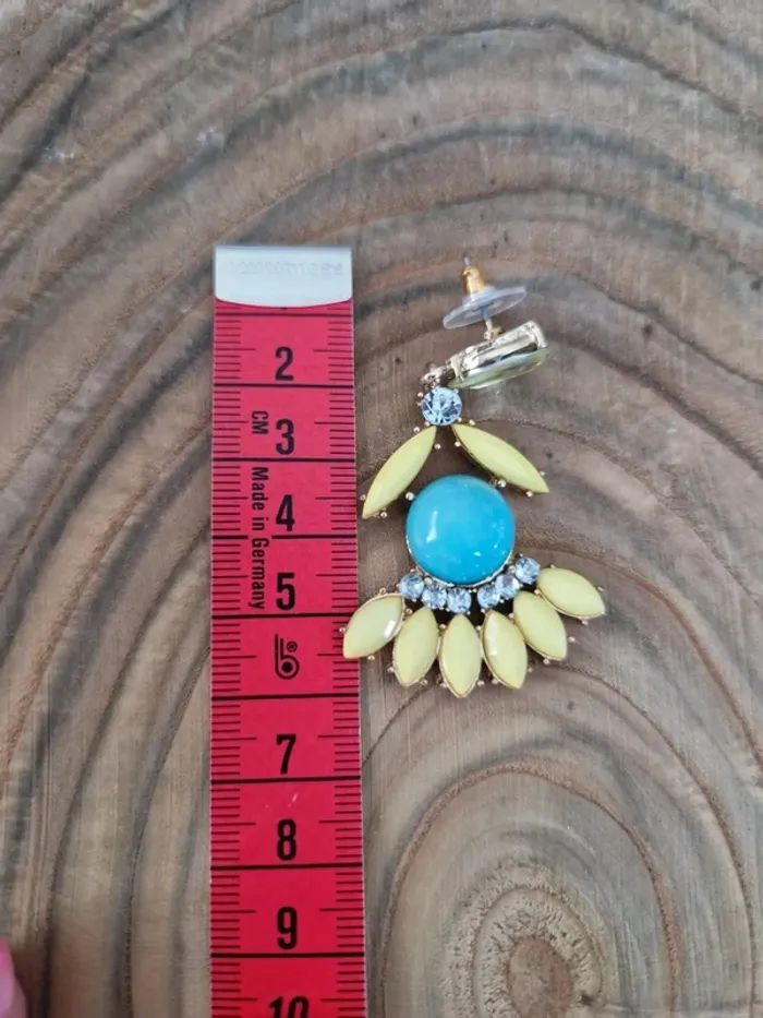 Boucles d'oreilles fantaisies jaune et bleu - photo numéro 3