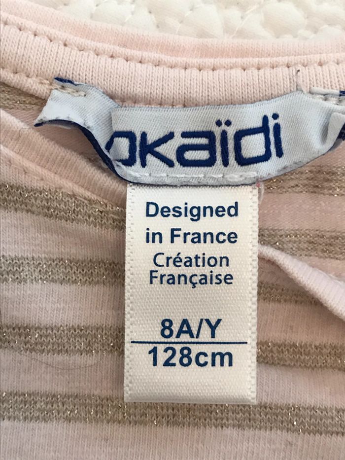 Tee-shirt rosé à rayures dorées à manches longues - photo numéro 2