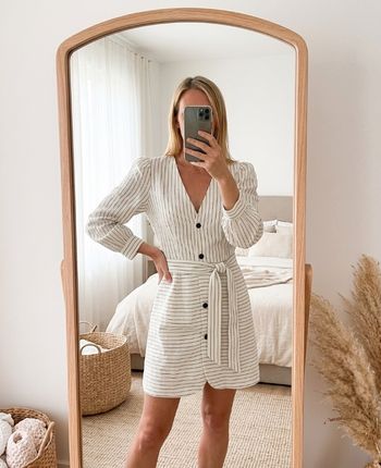 Robe Sandro Paris rayée écru noire ceinturée élégante taille 1 S