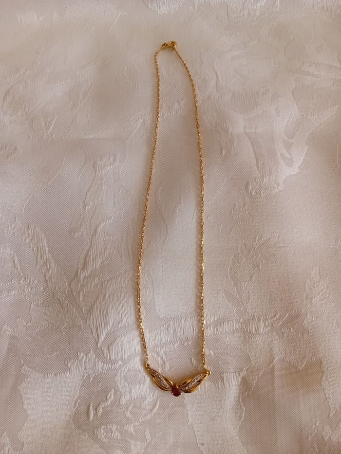 Faby27800 n°23 Collier fantaisie femme - doré, pierre rouge,  Longueur totale 44 cm - photo numéro 3