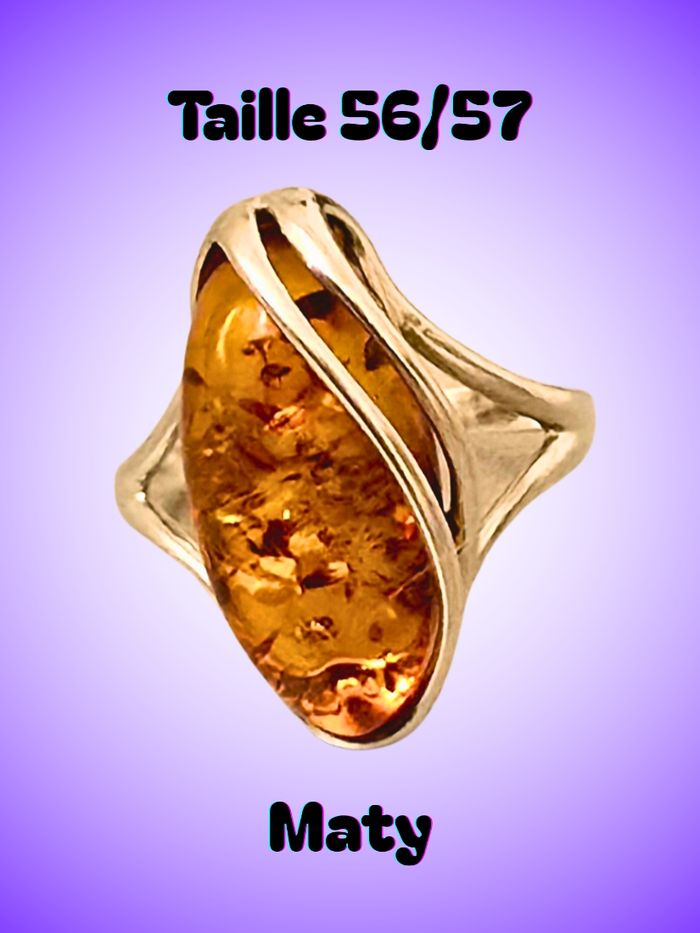 Bague – Ovale Spirale – Ambre – Argent 925 – Taille 57, 58 – Femmes – Maty – Très bon état