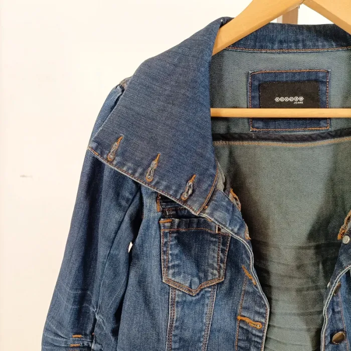 Veste en jean Bonobo col large boutonnée bleu brut avec détails zippés T38 A1469 - photo numéro 3