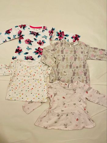 Lot 4 t-shirts manches longues fille 12 mois