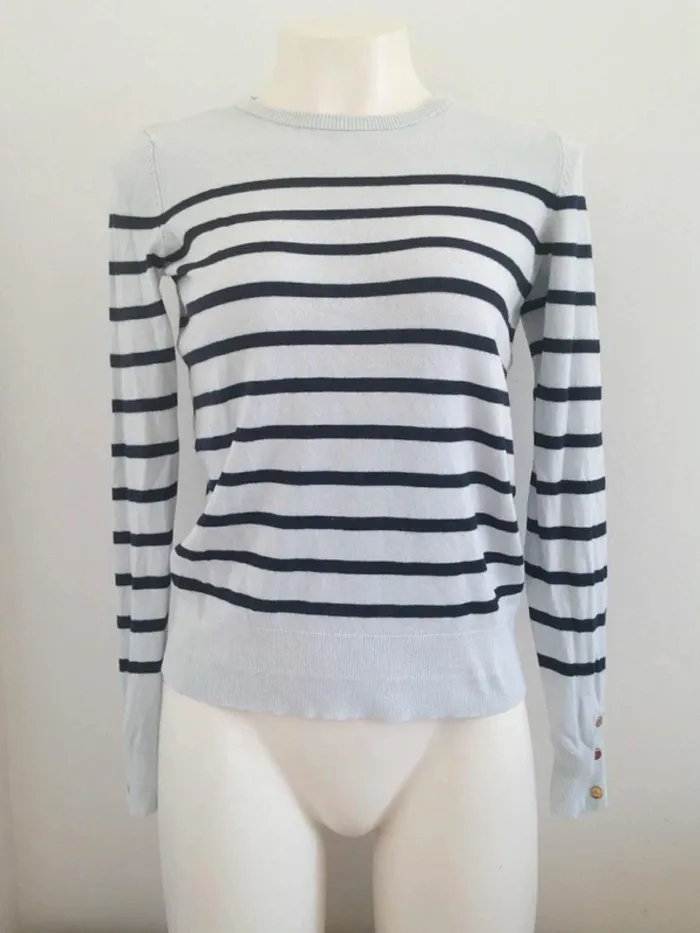 Pull fin col rond manches longues marinière/rayures S 36 Kiabi