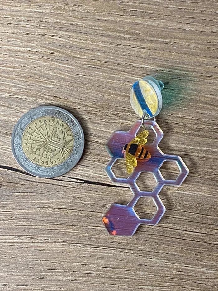 Paire de boucles d’oreille nid d abeille - photo numéro 5