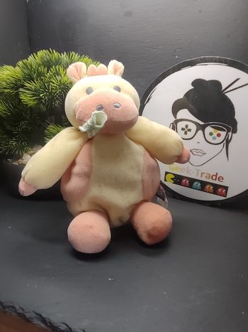 doudou vache jaune orange fleur sucre d'orge peluche ancien vert Vintage DD01485