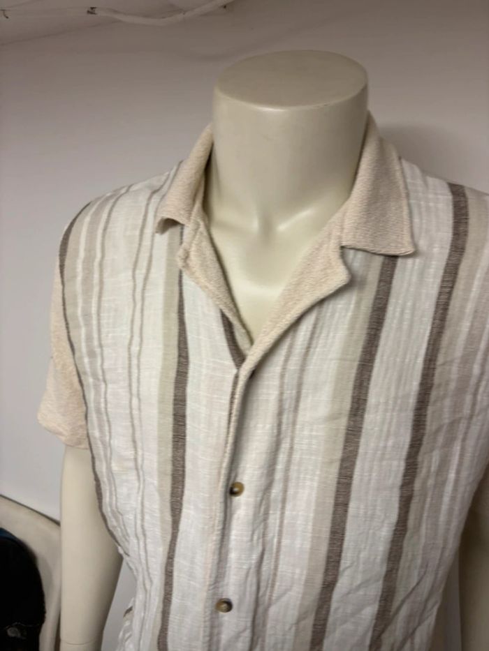 Chemise Zara Manche Courte en Coton Éponge - Taille L - Beige et Taupe - photo numéro 4