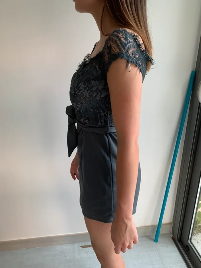 Combi short gris avec dentelles - photo numéro 2