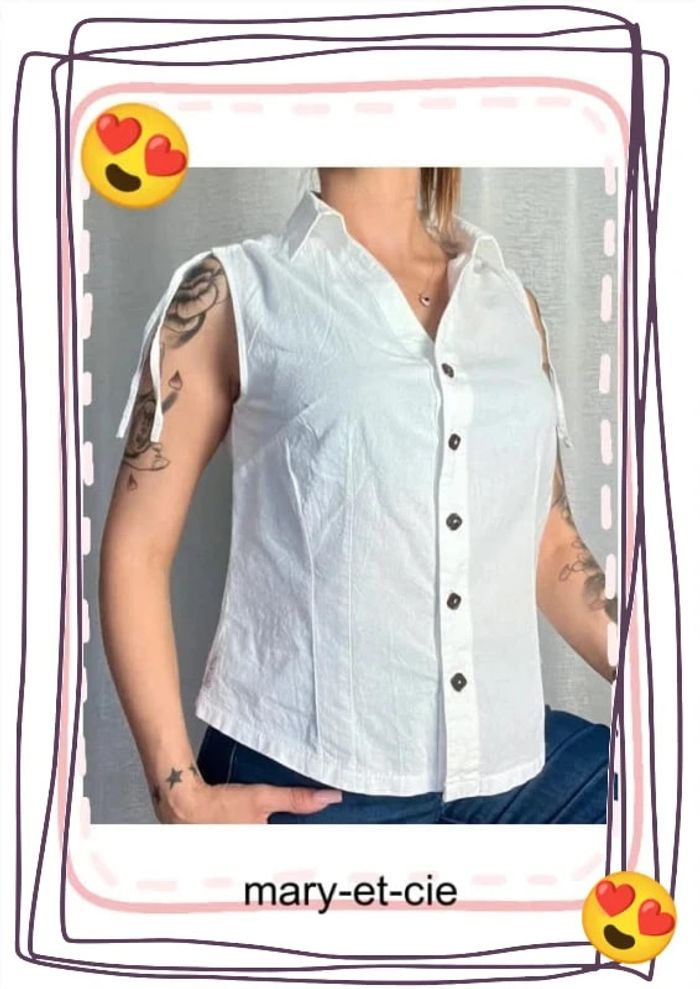SOLDÉ - Blouse manches courtes  Manches lacées - taille 3 - 100 % coton - blanc du Nil - photo numéro 2