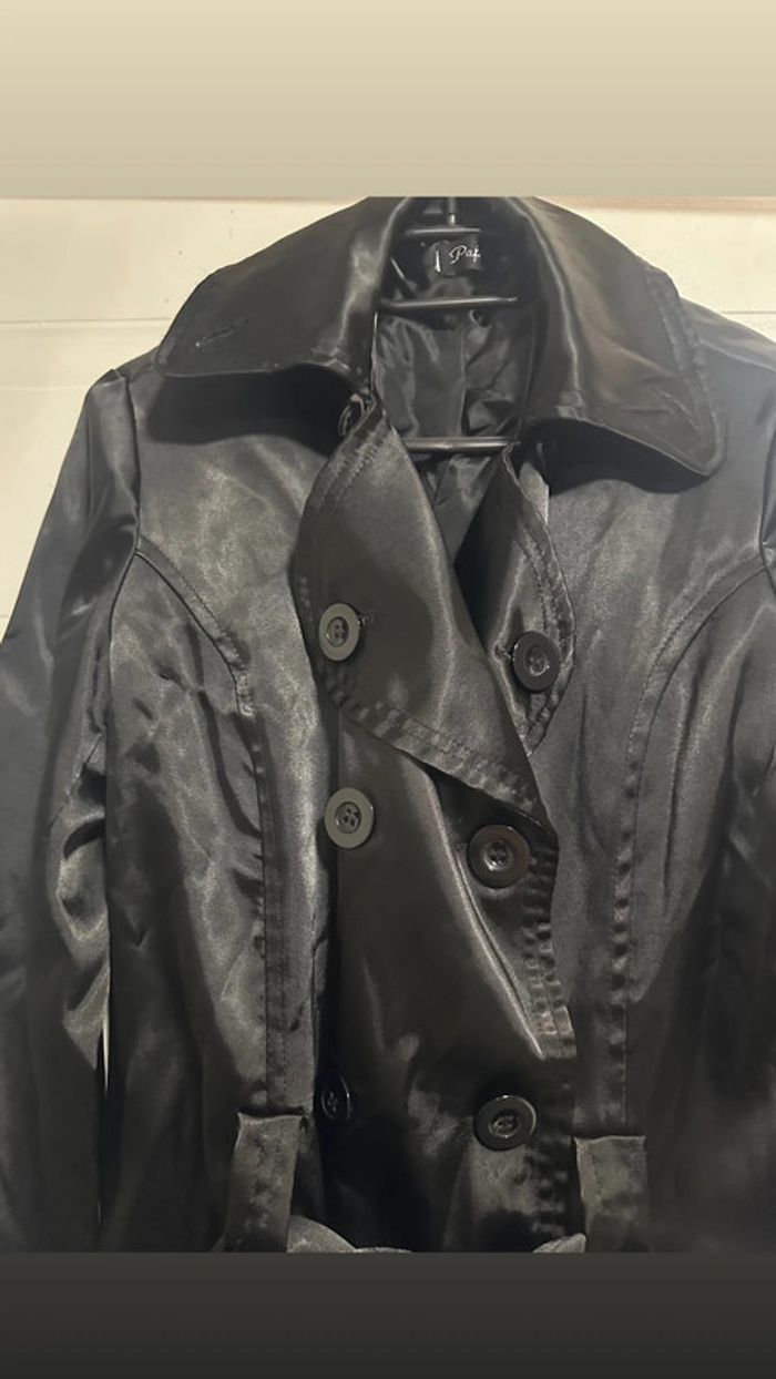 Trench Court Satinée Noir Taille L Jamais Porté - photo numéro 6