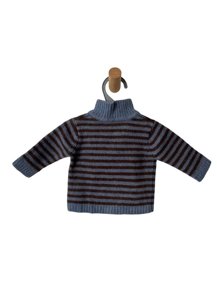 Pull rayé marron et bleu (laine) - Bout'chou 6 mois (67cm) - photo numéro 3