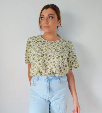 T-shirt oversize ample fluide vintage rétro vert fleuri taille 40