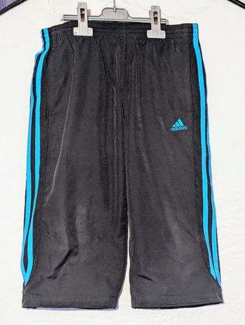 Bermuda Adidas Climalite Noir Bandes Bleues Claires Vêtement Sport Tendance Mode Enfants