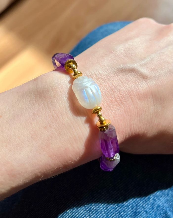 Bracelet amulette scarabée Pierre de Lune et Améthyste - photo numéro 3