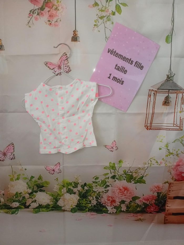 Tee-shirt manches courte fille Kiabi blanc et rose taille 1 mois / 56 cm - photo numéro 3