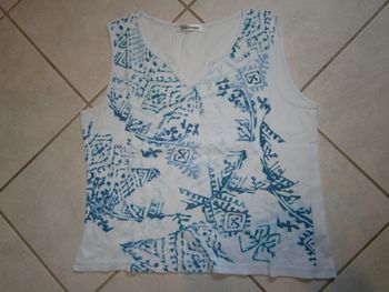 Débardeur blanc à motifs bleu CHRISTINE LAURE Taille 2/38