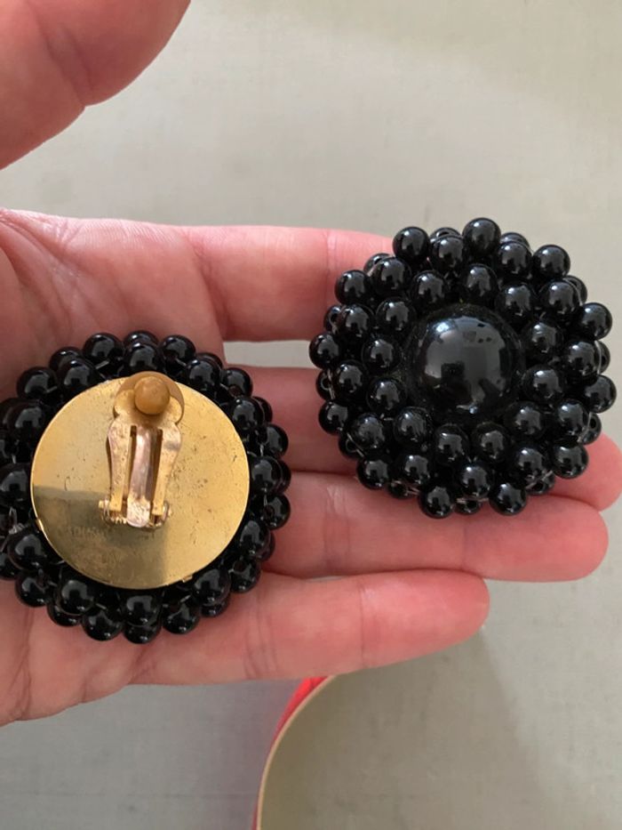 Boucles d’oreilles rondes vintage en perles noires - photo numéro 12