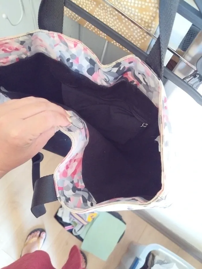 Sac fleuri fermeture aimant, pochette intérieure zippée - photo numéro 2