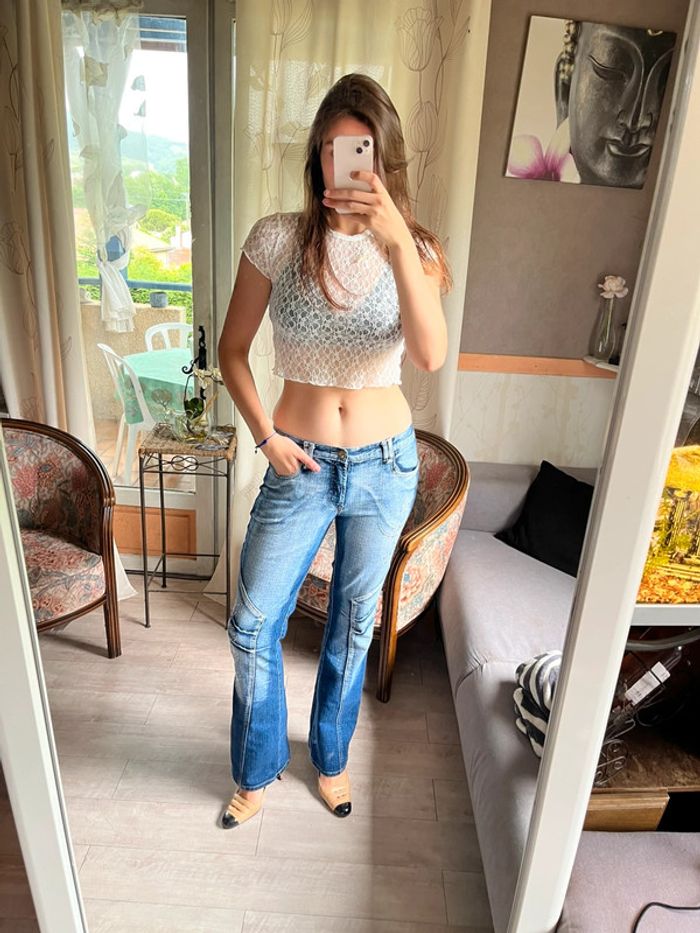 Jean taille basse flare vintage année 2000 bootcut y2k sequins