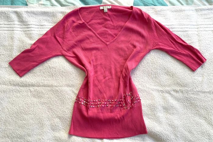 Pull fin rose fuchsia girly / perles et sequins roses / Y2k vintage / coquette vibes
